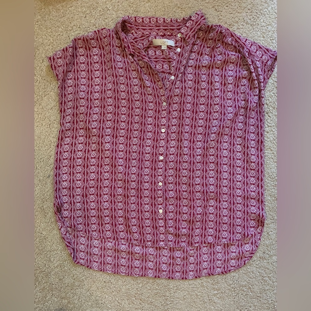 LOFT Red Patterned Button Down Shirt